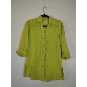 5 Diamonds 100% Linen Blouse Top Women's Shirt Green Beachy Small
